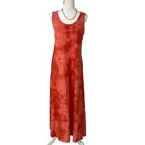 J. Jill Orange Tie Dye 100% Cotton Sleeveless Maxi Dress Size Small